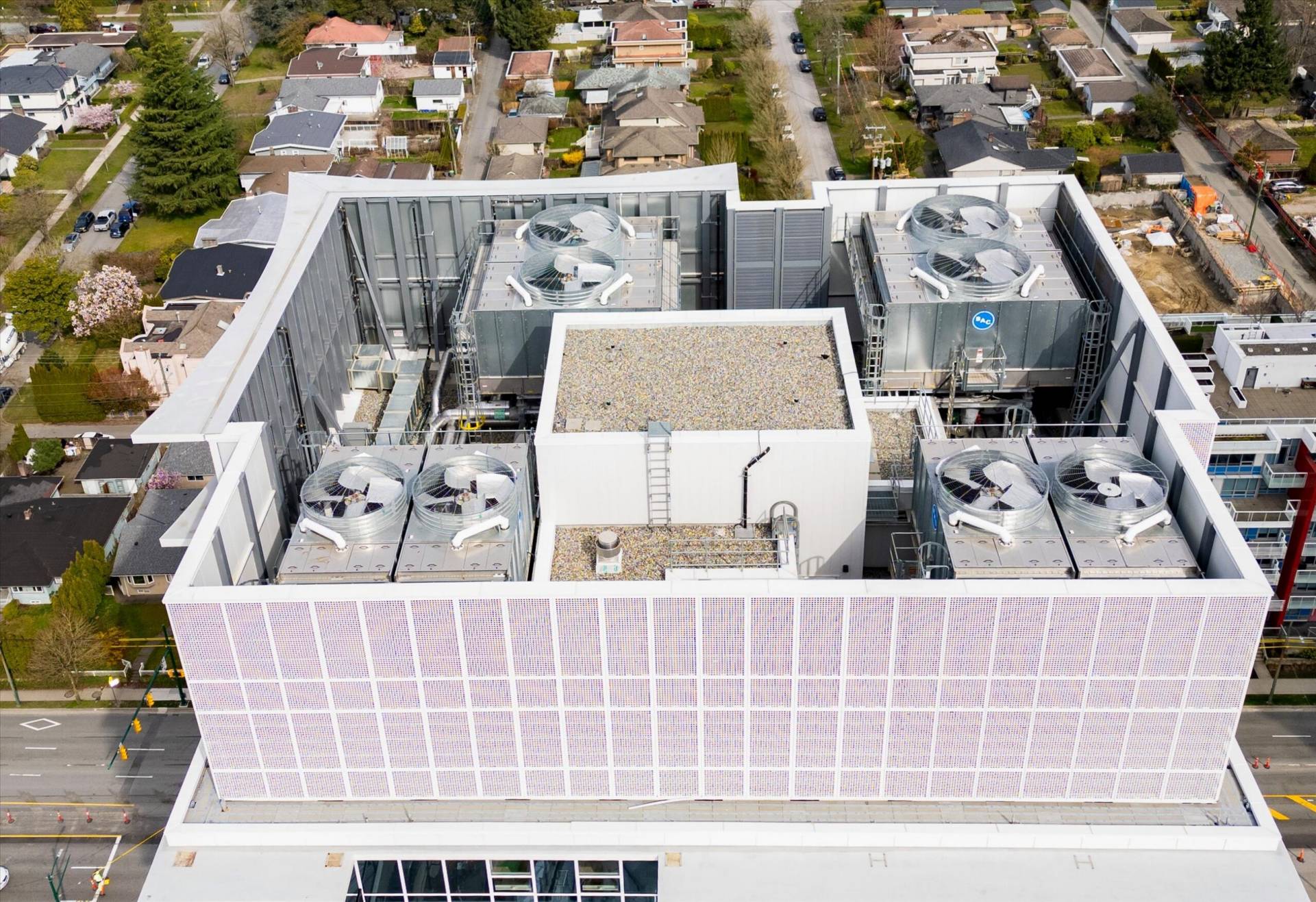 Aerial view of rooftop mechanical equipment and ventilation units at the Oakridge Centre Redevelopment.