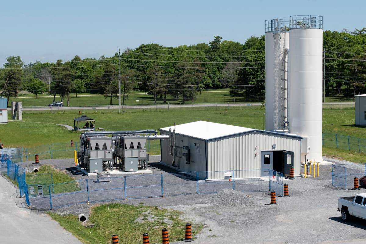 Thermal energy storage tanks and district energy infrastructure at the DND Green Heat project supporting building decarbonization and low-carbon heating.